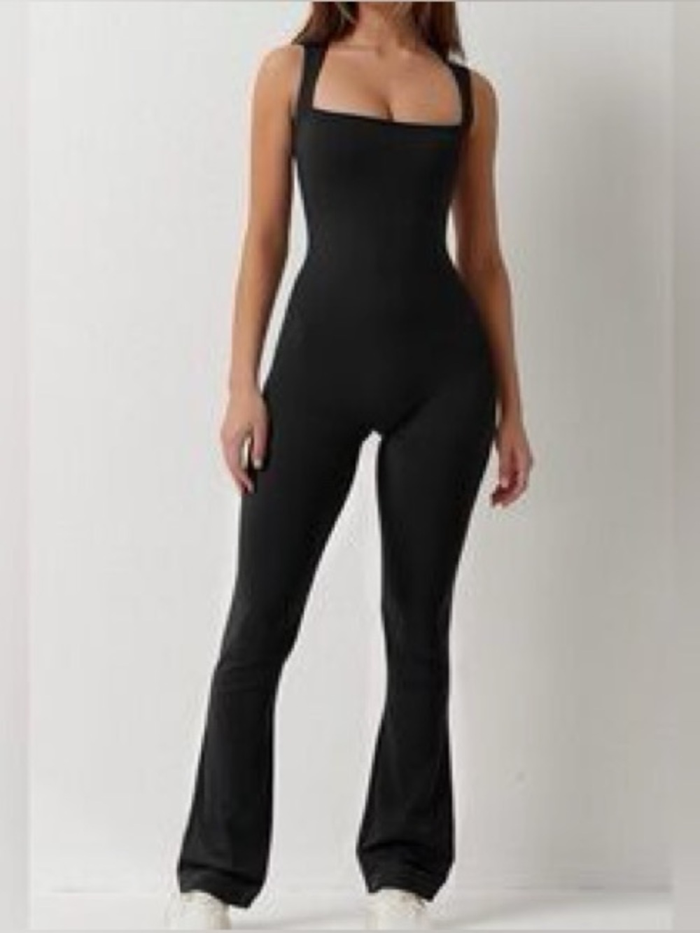Qinsen‎ Black Flare Jumpsuit One Piece Sculpting Yoga Romper Size S